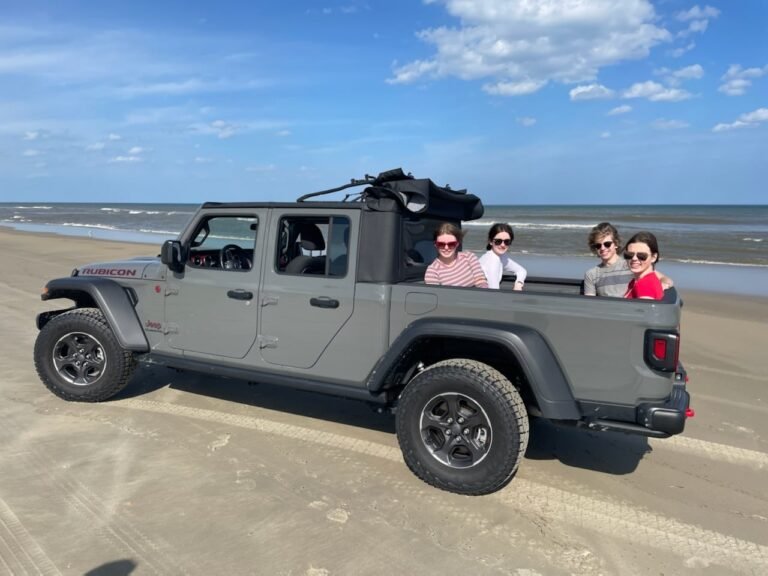 Jeep Gladiator rental with family on the Outer Banks beach